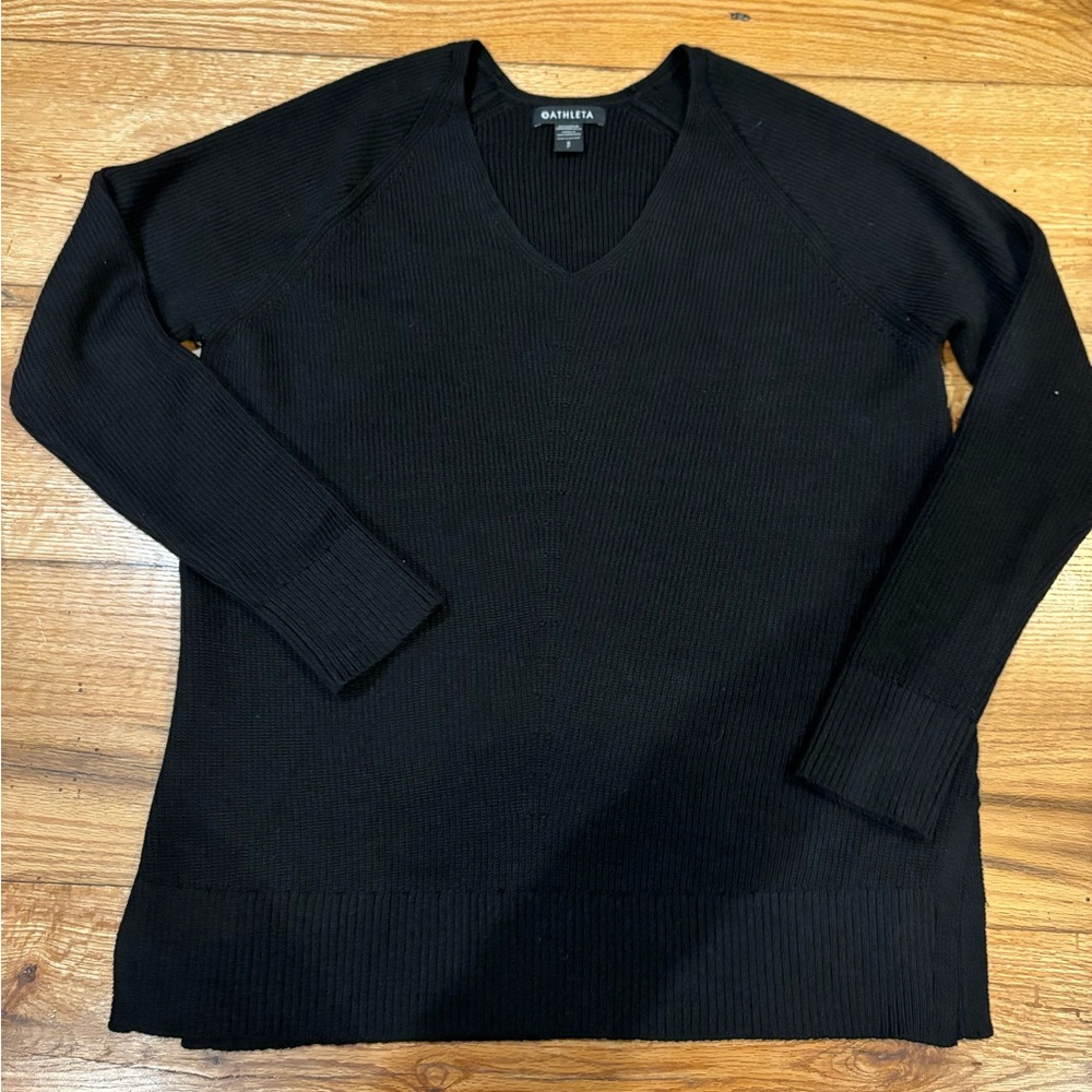 Athleta Hanover Refined V-Neck Black Sweater Ladies Small